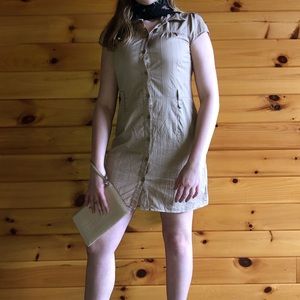 Tan button up dress.